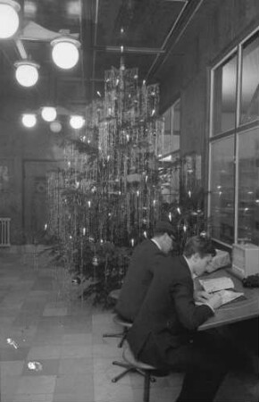 Freiburg: Stefan-Meier-Straße; Weihnachtsbaum in der Schalterhalle