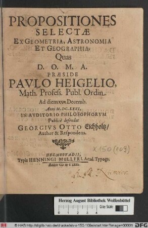 Propositiones Selectae Ex Geometria, Astronomia Et Geographia