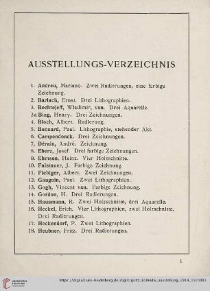 Ausstellungs-Verzeichnis (Nr. 1-80)