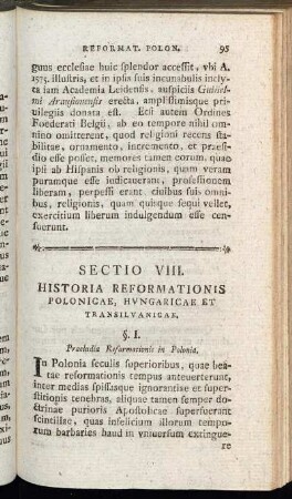 Sectio VIII. Historia Reformationis Polonicae, Hungaricae et Transilvanicae.