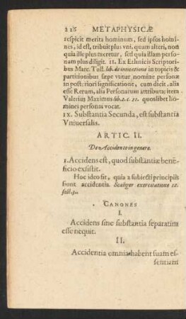 Artic. [Cap.] II. De Accidente in genere.