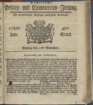 47tes Stueck, Montag den 20ten November. 1786