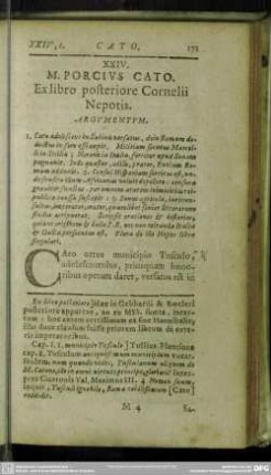 XXIV. M. Porcius Cato. Ex libro posteriore Cornelii Nepotis