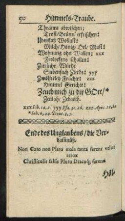 Ende des Unglaubens/ die Verdam[m]nüß ... Höllisches Alphabeth