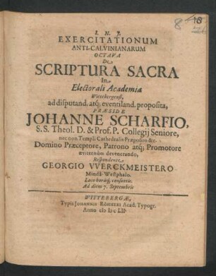 Exercitationum Anti-Calvinianarum Octava De Scriptura Sacra