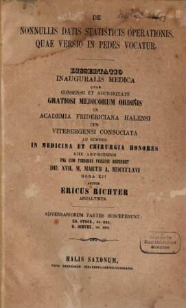 De nonnullis datis statisticis operationis, quae versio in pedes vocatur : Diss. inaug. med.