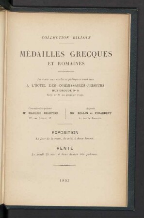 Médailles Grecques et romaines ... vente le jeudi 25 mai, à deux très précies