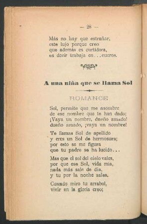 A una niña que se llama Sol : Romance