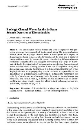 Rayleigh channel waves for the in-seam seismic detection of discontinuities