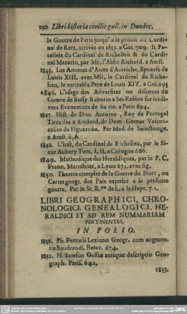 Libri Geographici, Chronologici, Genealogici, Heraldici Et Ad Rem Nummariam Pertinentes