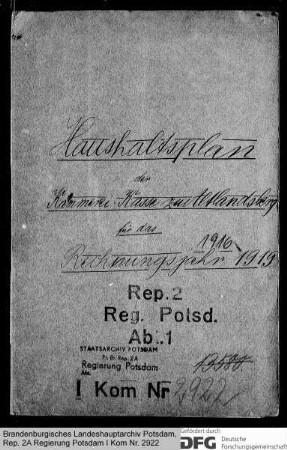 Haushaltspläne der Kämmereikasse Altlandsberg für die Rechnungsjahre 1916-1919