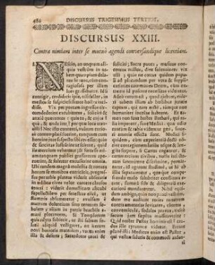 484-496, Discursus XXIII. Contra nimitam inter se mutuo agendi donversandique licentiam.