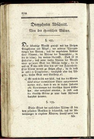 Dreyzehnter Abschnitt. Von der thierischen Wärme.
