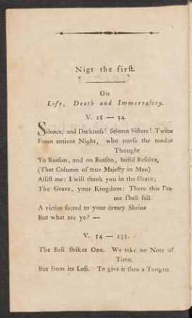 Nigt [!] the first. On Life, Death and Immortality.