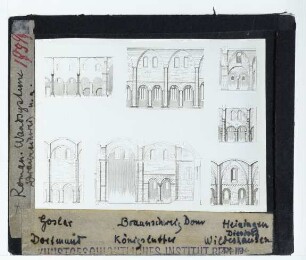 Braunschweig, Dom,Goslar, St. Simon und Juda (Dom),Königslutter, St. Peter u. Paul,Diesdorf, Kirche des ehem. Augustinerchorfrauenstifts,Dortmund, Marienkirche,Heiningen, St. Peter und Paul,Wildeshausen, Alexanderkirche : Aufriss des Wandsystems
