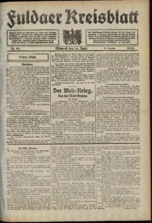 Erste Ausgabe vom Mittwoch, den 14. April 1915.