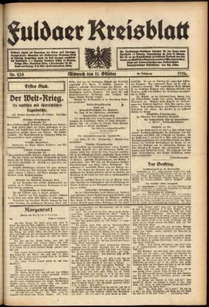 Erste Ausgabe vom Mittwoch, den 11. Oktober 1916.