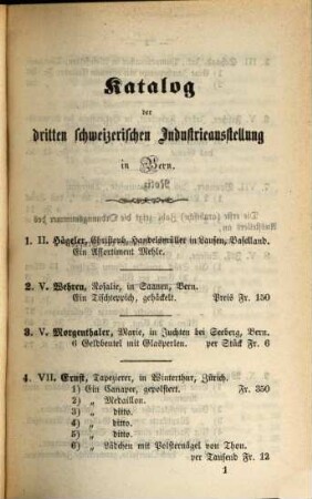 Katalog der ... Schweizerischen Industrieausstellung in Bern. 1857