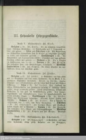 III. Behandelte Lehrgegenstände