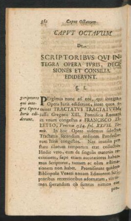 Caput Octavum De Scriptoribus Qui Integra Opera Iuris, Decisiones Et Consilia Ediderunt