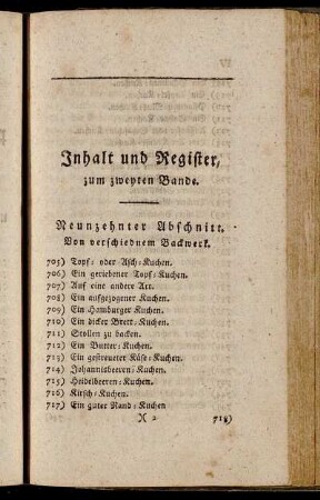Inhalt und Register, zum zweyten Bande.