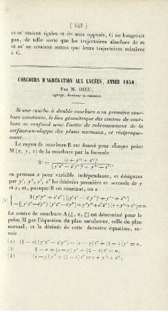 Concours d´agrégation aux lycées, année 1850.