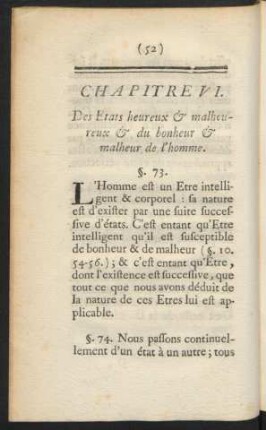 Chapitre VI. Des Etats heureux & malheureux & du bonheur & malheur de l'homme.