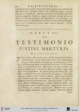 Caput XV.: de Testimonio Justini Martyris