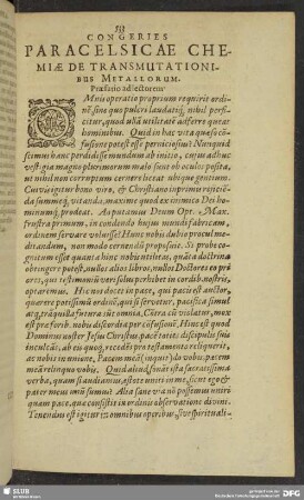 Congeries Paracelsicae Chemiae De Transutationibus Metallorum