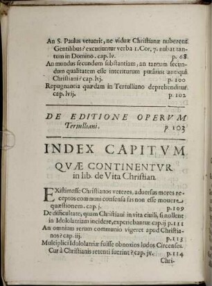 Index Capitum, quae continentur in lib. de Vita Christian.