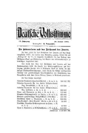 Die Bodenreform und das Reichsamt des Innern