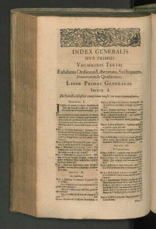 Sive Primus Voluminis Tertii Exhibens Ordinem Librorum, Sectionum, Numerorum & Qaestionum.
