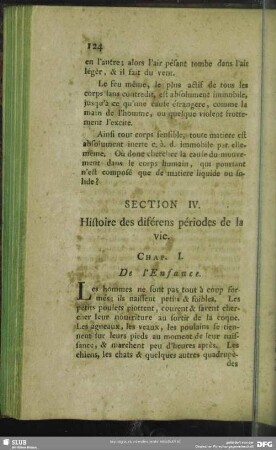 Section IV. Histoire des diférens périodes de la vie