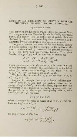 Note in illustration of certain general theorems obtained by Dr. Lipschitz.
