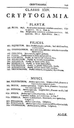 Classis XXIV. Cryptogamia