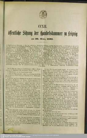 CCXII. öffentliche Sitzung der Handelskammer zu Leipzig am 26. März 1892