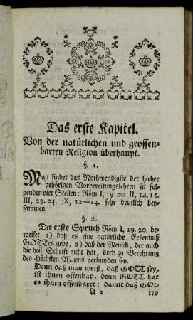 Das erste Kapitel. Von der natürlichen und geoffenbarten Religion überhaupt.