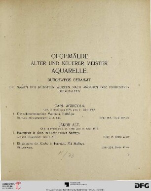Ölgemälde alter und neuerer Meister. Aquarelle (Nr. 1-177)