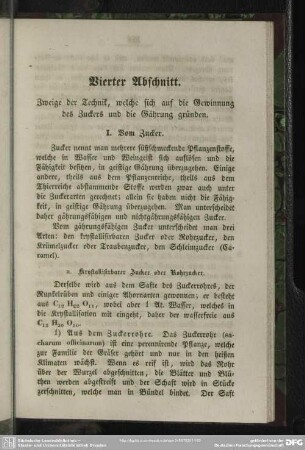 Vierter Abschnitt. Zweige der Technik, welche sich auf die Gewinnung des Zuckers und die Gährung gründen