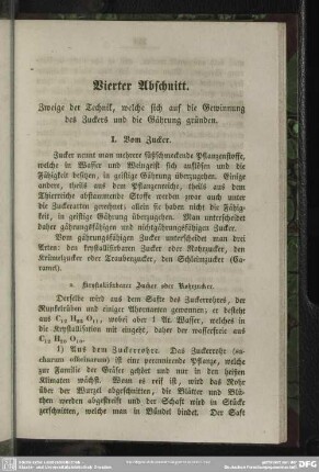 Vierter Abschnitt. Zweige der Technik, welche sich auf die Gewinnung des Zuckers und die Gährung gründen