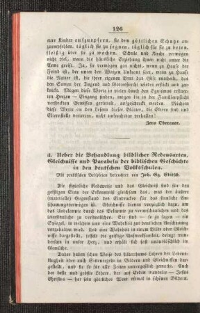 Ueber die Behandlung bildlicher Redensarten, Gleichnisse und Parabeln der biblischen Geschichte in den deutschen Volksschulen : mit praktischen Beispielen beleuchtet