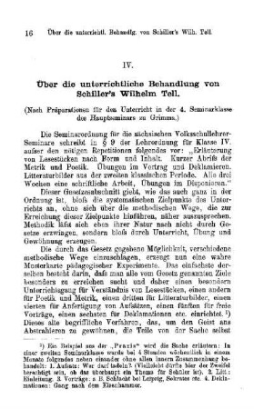 Über die unterrichtliche Behandlung von Schiller's Willhelm Tell : ( nach Präparationen für den Unterricht in der 4. Seminarklasse des Hauptseminars zu Grimma)