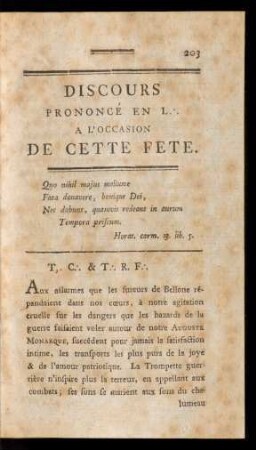 Discours Prononcé En L A L'Occasion De Cette Fete.