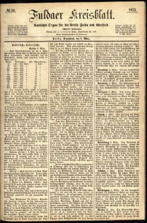 Erste Ausgabe vom Samstag, den 08. März 1873.