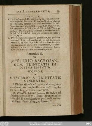 Sectio I. De Mysterio S. Trinitatis Generatim.