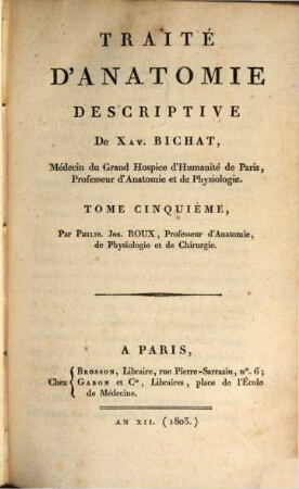 Traité d'anatomie descriptive, 5
