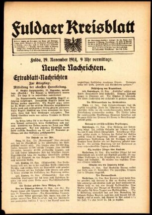 Erste Ausgabe vom Donnerstag, den 19. November 1914.