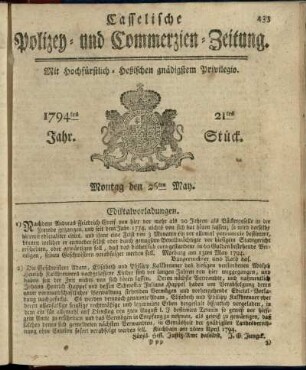 21tes Stueck, Montag den 26ten May 1794