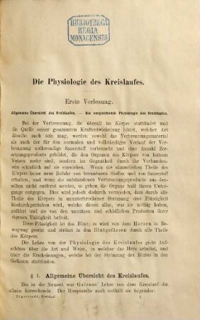 Lehrbuch der Physiologie des Kreislaufes : Achtzehn Vorlesungen für Studirende und Ärzte. Mit 129 Abbildungen im Text