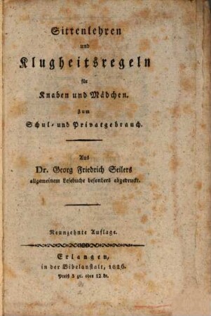 Sittenlehren und Klugheits-Regeln für Knaben und Mädchen